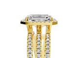 Yellow gold Emerald Cut Halo Diamond Engagement Ring with Split Shank and Four-Prong Setting_25