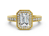 Yellow gold Emerald Cut Halo Diamond Pave Band Ring with Four-Prong Setting_61