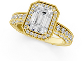 Yellow gold Emerald Cut Halo Diamond Pave Band Ring with Four-Prong Setting_62