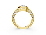 Yellow gold Emerald Cut Halo Diamond Pave Band Ring with Four-Prong Setting_64