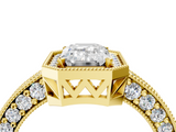 Yellow gold Emerald Cut Halo Diamond Pave Band Ring with Four-Prong Setting_65
