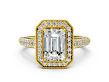 Yellow gold Emerald Cut Halo Diamond Pave Band with Four-Prong Setting_49