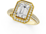 Yellow gold Emerald Cut Halo Diamond Pave Band with Four-Prong Setting_50