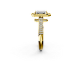 Yellow gold Emerald Cut Halo Diamond Pave Band with Four-Prong Setting_51