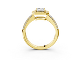 Yellow gold Emerald Cut Halo Diamond Pave Band with Four-Prong Setting_52