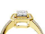 Yellow gold Emerald Cut Halo Diamond Pave Band with Four-Prong Setting_53