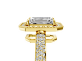 Yellow gold Emerald Cut Halo Diamond Pave Band with Four-Prong Setting_54