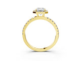 Yellow gold Emerald Cut Halo Diamond Pave Band with Prong Setting_11