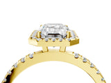 Yellow gold Emerald Cut Halo Diamond Pave Band with Prong Setting_12