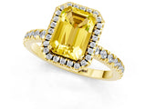 Yellow gold Emerald Cut Halo Diamond Pave Band with Prong Setting_1