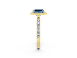 Yellow gold Emerald Cut Halo Diamond Pave Band with Prong Setting_2
