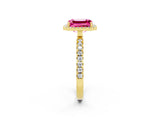 Yellow gold Emerald Cut Halo Diamond Pave Band with Prong Setting_2
