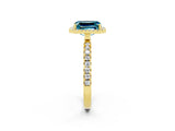 Yellow gold Emerald Cut Halo Diamond Pave Band with Prong Setting_2
