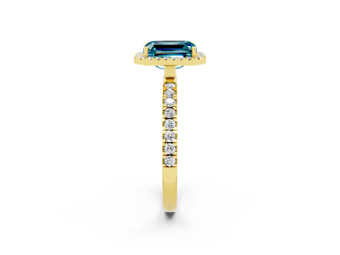 Yellow gold Emerald Cut Halo Diamond Pave Band with Prong Setting_2
