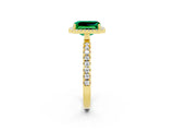 Yellow gold Emerald Cut Halo Diamond Pave Band with Prong Setting_2