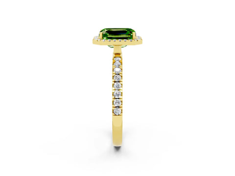 Yellow gold Emerald Cut Halo Diamond Pave Band with Prong Setting_2