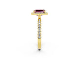 Yellow gold Emerald Cut Halo Diamond Pave Band with Prong Setting_2