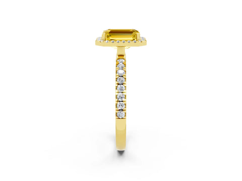 Yellow gold Emerald Cut Halo Diamond Pave Band with Prong Setting_2