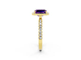 Yellow gold Emerald Cut Halo Diamond Pave Band with Prong Setting_2