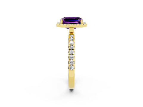 Yellow gold Emerald Cut Halo Diamond Pave Band with Prong Setting_2