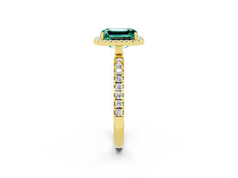 Yellow gold Emerald Cut Halo Diamond Pave Band with Prong Setting_2