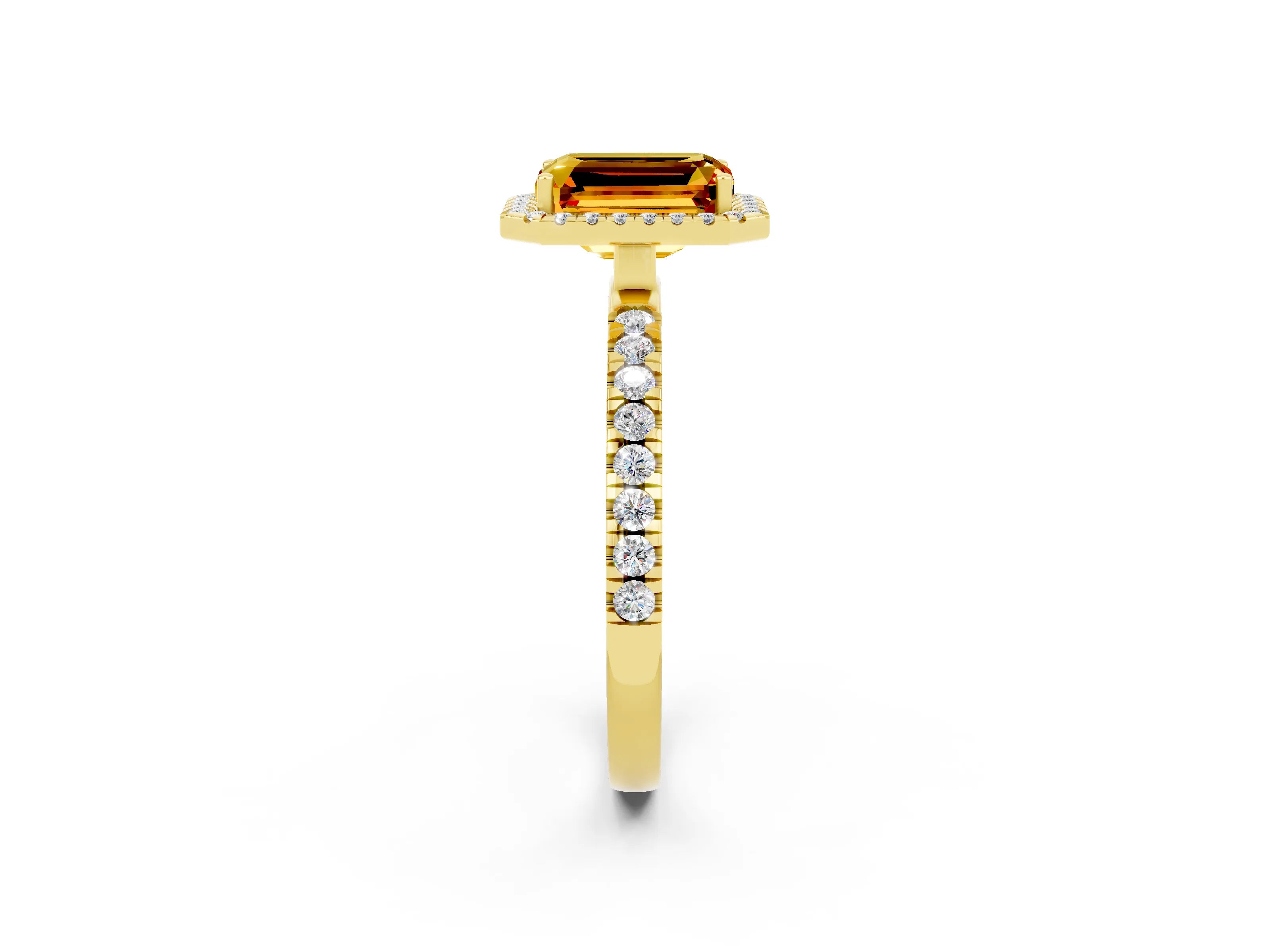 Yellow gold Emerald Cut Halo Diamond Pave Band with Prong Setting_2