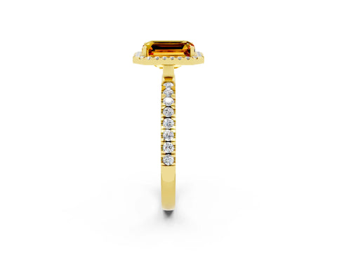 Yellow gold Emerald Cut Halo Diamond Pave Band with Prong Setting_2