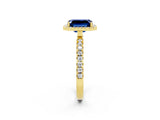 Yellow gold Emerald Cut Halo Diamond Pave Band with Prong Setting_2