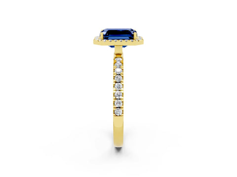 Yellow gold Emerald Cut Halo Diamond Pave Band with Prong Setting_2