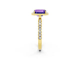 Yellow gold Emerald Cut Halo Diamond Pave Band with Prong Setting_2