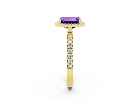 Yellow gold Emerald Cut Halo Diamond Pave Band with Prong Setting_2
