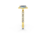 Yellow gold Emerald Cut Halo Diamond Pave Band with Prong Setting_2