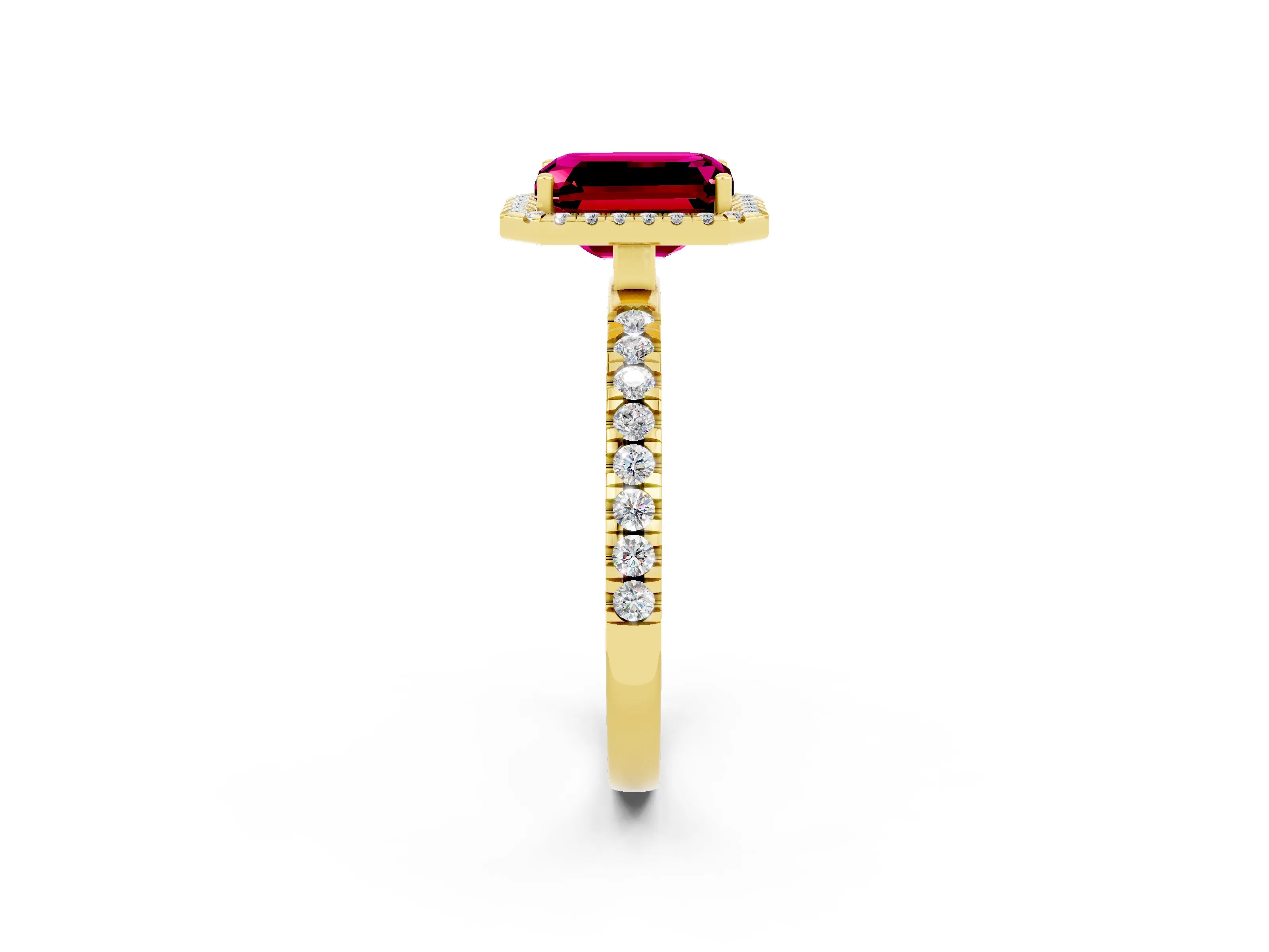 Yellow gold Emerald Cut Halo Diamond Pave Band with Prong Setting_2