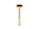 Yellow gold Emerald Cut Halo Diamond Pave Band with Prong Setting_2