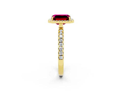 Yellow gold Emerald Cut Halo Diamond Pave Band with Prong Setting_2