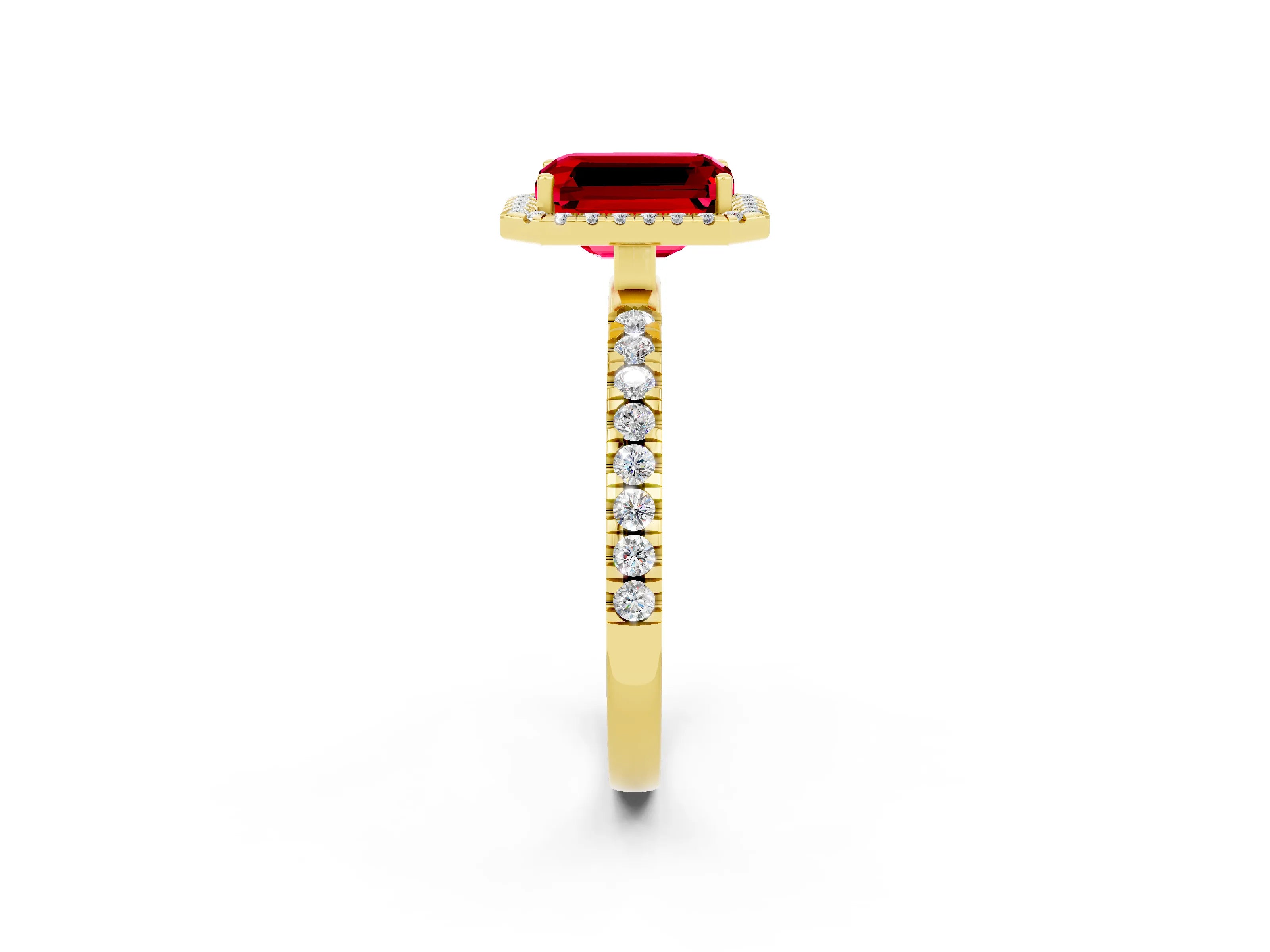 Yellow gold Emerald Cut Halo Diamond Pave Band with Prong Setting_2