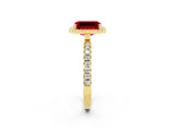 Yellow gold Emerald Cut Halo Diamond Pave Band with Prong Setting_2