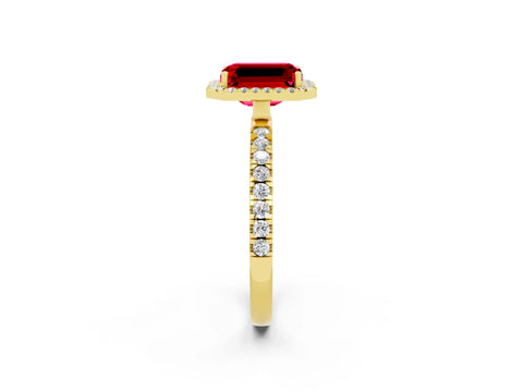 Yellow gold Emerald Cut Halo Diamond Pave Band with Prong Setting_2