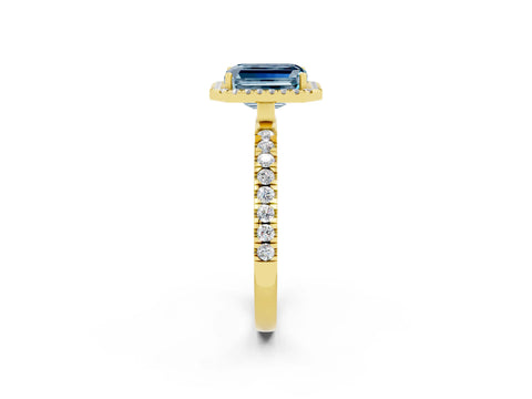 Yellow gold Emerald Cut Halo Diamond Pave Band with Prong Setting_2