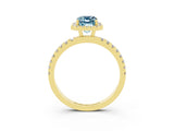 Yellow gold Emerald Cut Halo Diamond Pave Band with Prong Setting_3