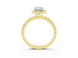 Yellow gold Emerald Cut Halo Diamond Pave Band with Prong Setting_3