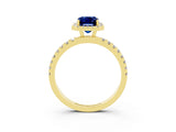 Yellow gold Emerald Cut Halo Diamond Pave Band with Prong Setting_3