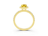 Yellow gold Emerald Cut Halo Diamond Pave Band with Prong Setting_3
