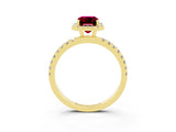Yellow gold Emerald Cut Halo Diamond Pave Band with Prong Setting_3