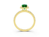 Yellow gold Emerald Cut Halo Diamond Pave Band with Prong Setting_3