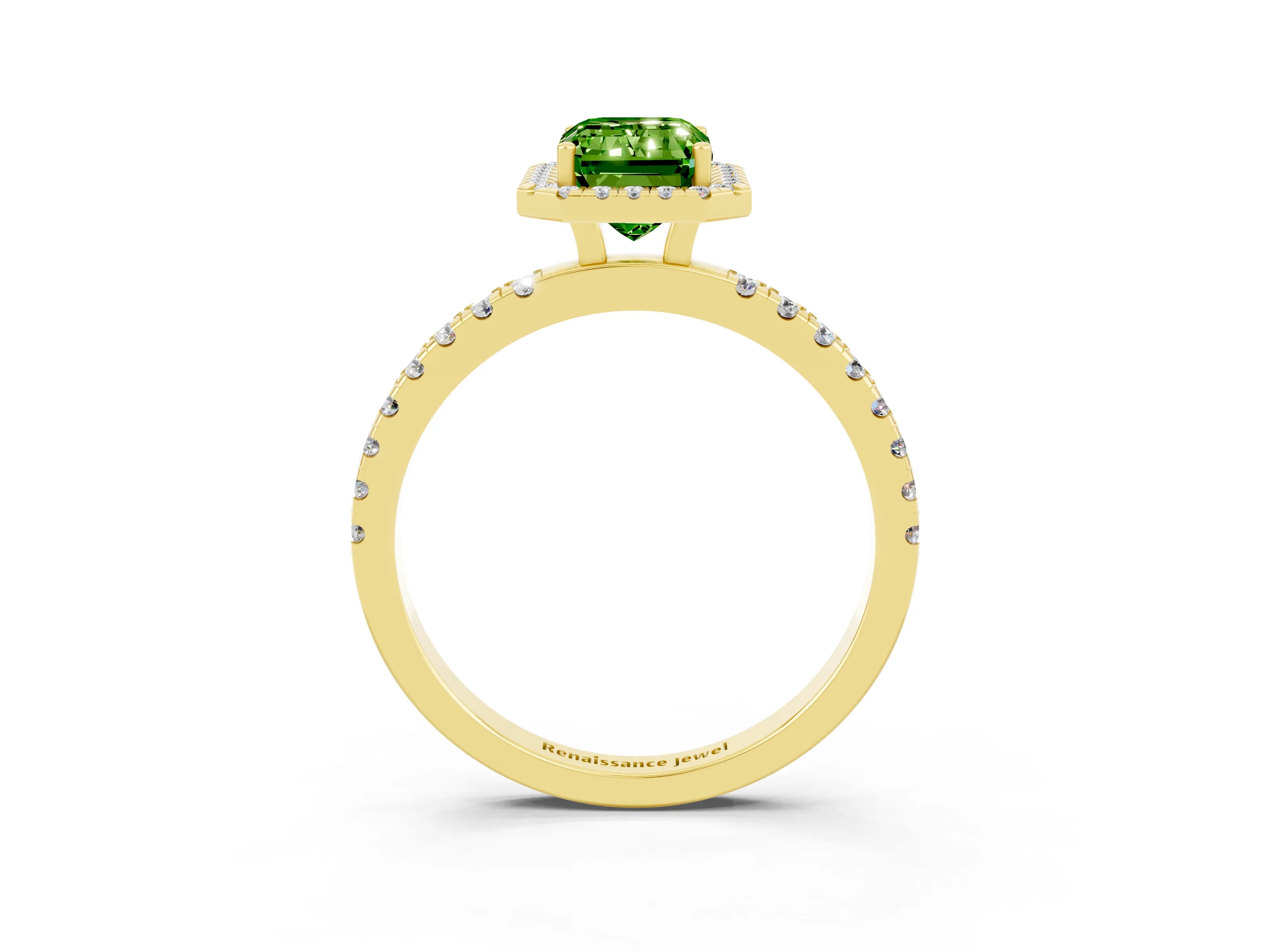 Yellow gold Emerald Cut Halo Diamond Pave Band with Prong Setting_3