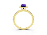 Yellow gold Emerald Cut Halo Diamond Pave Band with Prong Setting_3