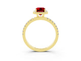 Yellow gold Emerald Cut Halo Diamond Pave Band with Prong Setting_3