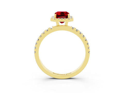 Yellow gold Emerald Cut Halo Diamond Pave Band with Prong Setting_3