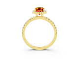 Yellow gold Emerald Cut Halo Diamond Pave Band with Prong Setting_3